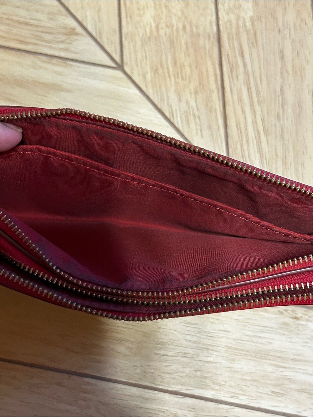 Coach Signature Brown Monogram Double Zip Wallet Red Trim - Picture 8 of 11